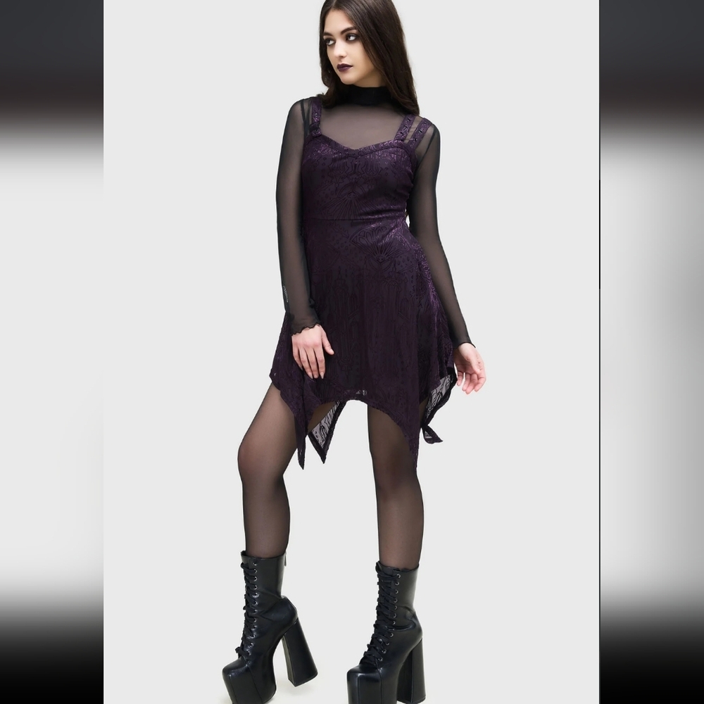 Killstar Dark Purple Strapless Dress - Picture 3 of 8